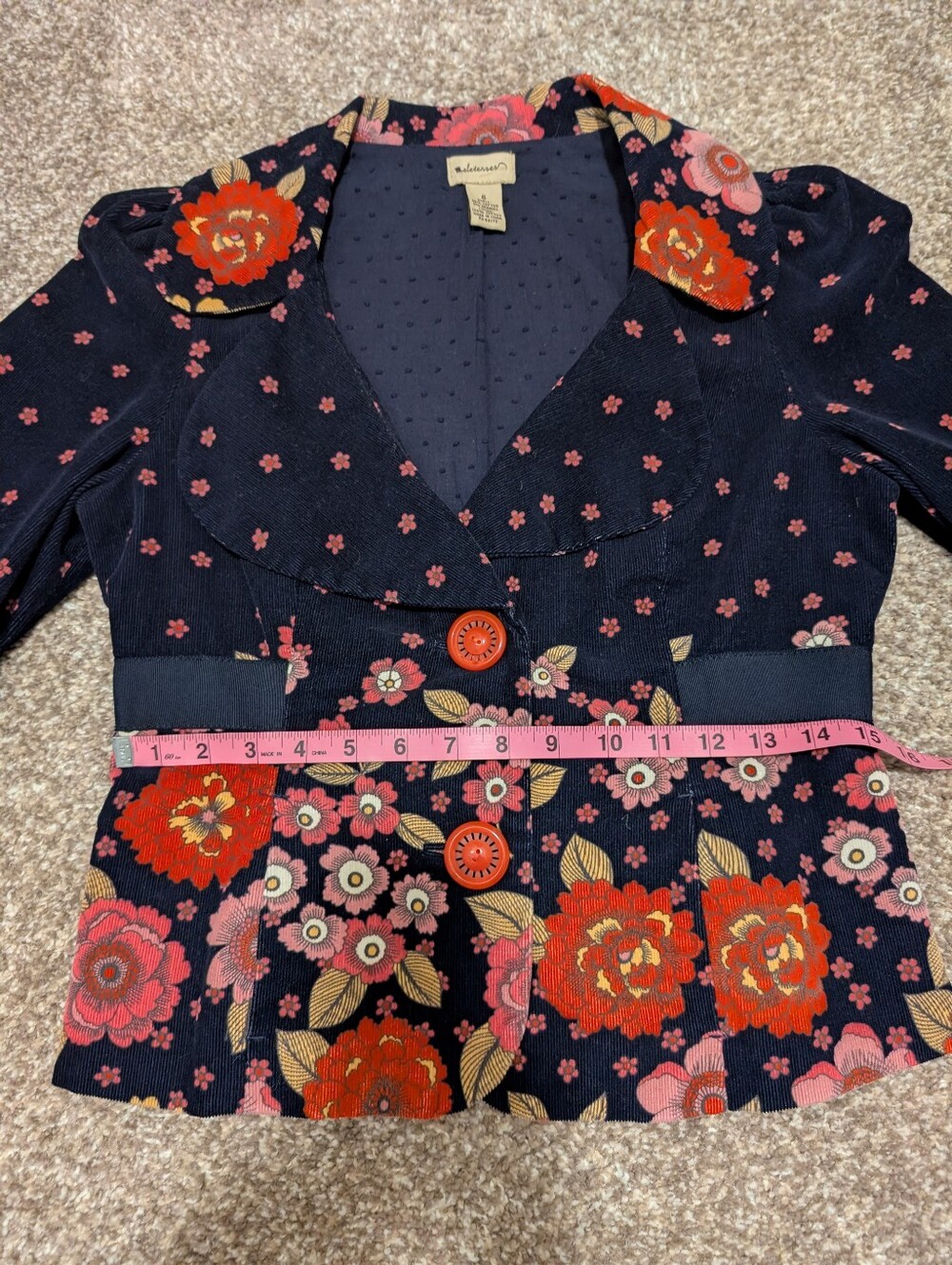 Elevenses Floral Cropped Blazer with Pink & Red Blooms - Picture 7 of 9